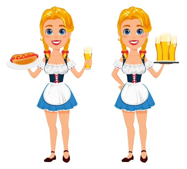 Ilustracja wektorowa Oktoberfest z sexy redhead dziewczyna trzyma b — Wektor stockowy