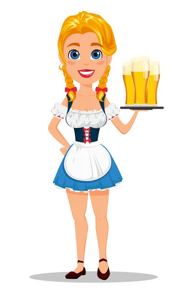 Ilustracja wektorowa Oktoberfest z sexy redhead dziewczyna gospodarstwa t — Wektor stockowy