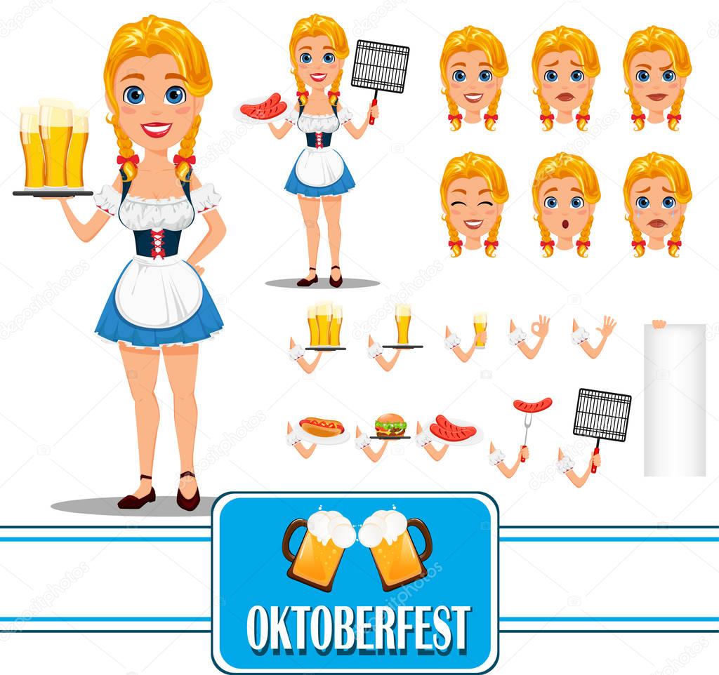 Oktoberfest sexy redhead girl character creation set. Full heigh
