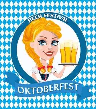 Üç bardak tutan seksi redhead kızla Oktoberfest el ilanı