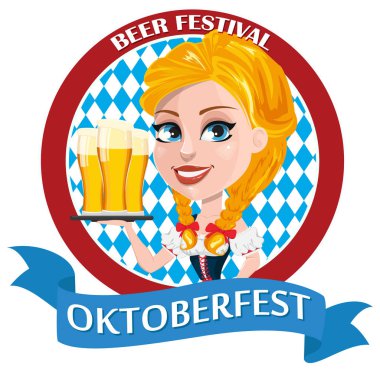 Üç bardak tutan seksi redhead kızla Oktoberfest el ilanı
