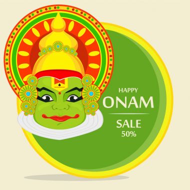 Onam kutlama Festivali için ağır taçlı Kathakali yüz
