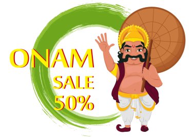 Kral Mahabali. Kerala mutlu Onam Festivali. Vektör illustratio