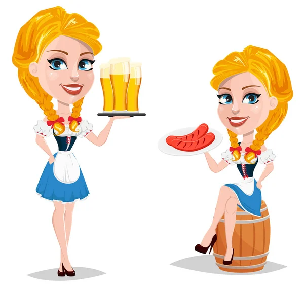 Oktoberfest vector illustration with sexy redhead girl sitting o — Stock Vector