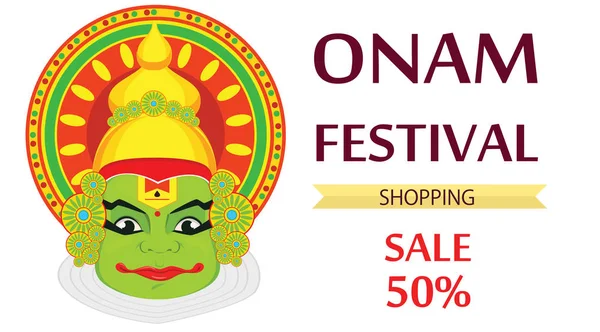 Kathakali cara con corona pesada para el festival de la celebración de Onam — Vector de stock