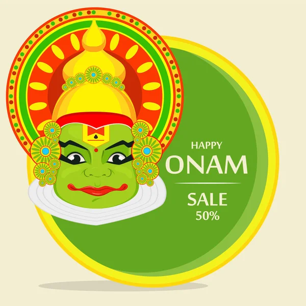 Kathakali cara con corona pesada para el festival de la celebración de Onam — Vector de stock