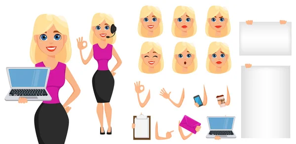 Geschäftsfrau Zeichentrickfiguren-Set. süße Blondine — Stockvektor