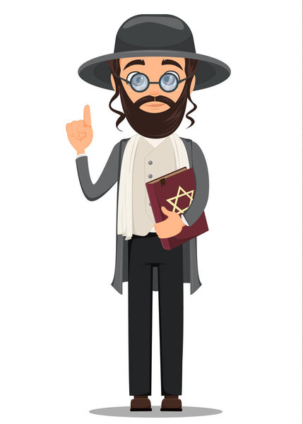 Rosh Hashanah. Jew man in traditional clothes holding bible. 