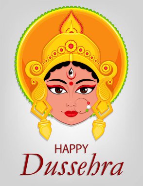 Mutlu Dussehra tebrik kartı. Maa Durga yüz Hindu festivali için.