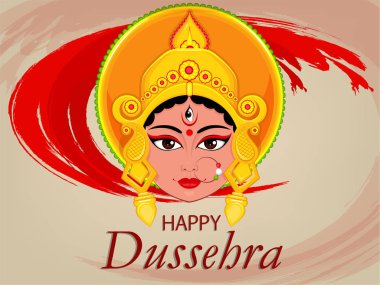 Mutlu Dussehra tebrik kartı. Maa Durga yüz Hindu festivali için