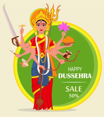 Mutlu Dussehra vektör çizim Satılık, alışveriş. Maa Durga