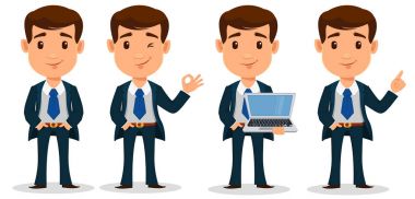 İş adam çizgi film karakteri akıllı giysiler, office s kümesi