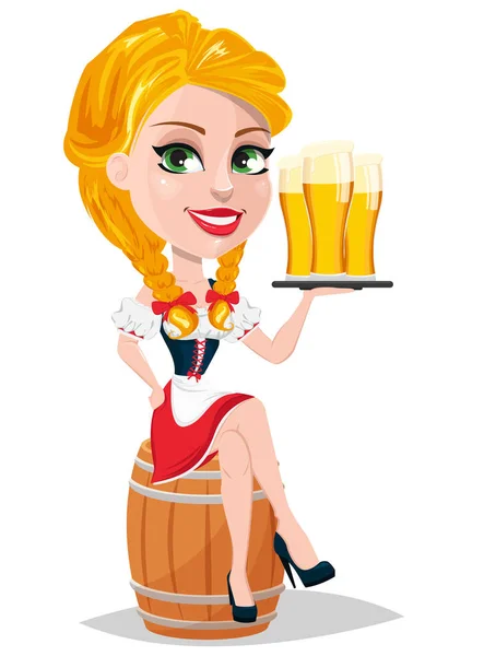 Oktoberfest illustration vectorielle avec sexy rousse fille assis o — Image vectorielle