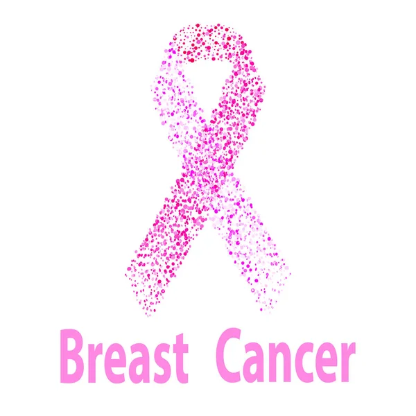 Cinta rosa de conciencia del cáncer de mama hecha de puntos. Mujeres healthca — Vector de stock