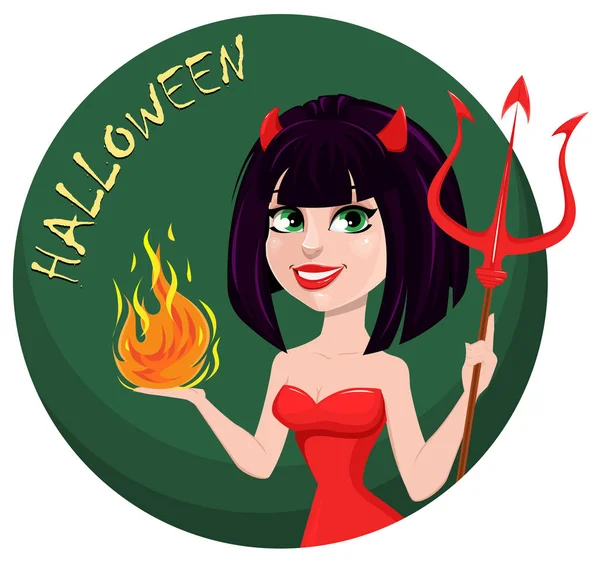 Şeytan kız Cadılar Bayramı için. Trident bir han ile seksi dişi şeytan