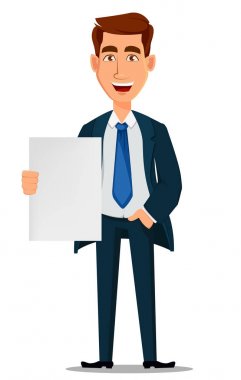 Resmi elbise holding boş tasarlamak, iş adamı karikatür chara