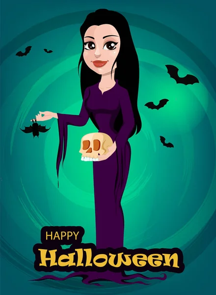 Halloween. Belle dame sorcière de style gothique portant lo noir — Image vectorielle