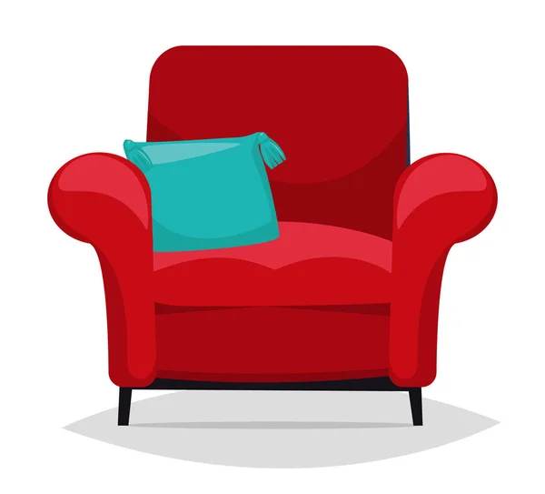 赤い肘掛け椅子と枕。ベクトル — ストックベクタ