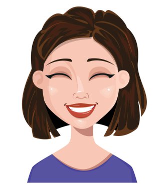 Kadın gülüyor. Kadın duygu, yüz ifadesi. Sevimli çizgi ch