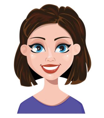 Gülümseyen kadın. Kadın duygu, yüz ifadesi. Sevimli çizgi cha