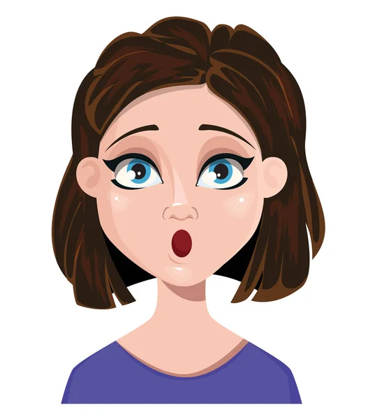 Mujer sorprendida. Emoción femenina, expresión facial. Lindo dibujo animado c — Vector de stock