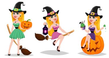 Cadılar Bayramı, tatil için sevimli çizgi film karakteri. Ayarla 