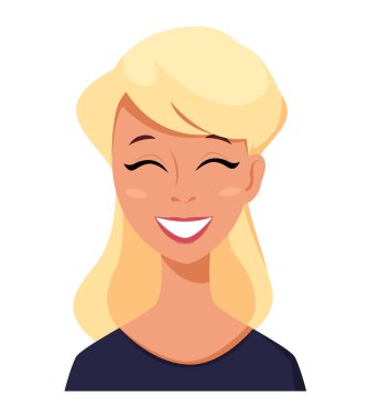 Sarışın bir kadın - gülen yüz ifadesi. Kadın duygular. 