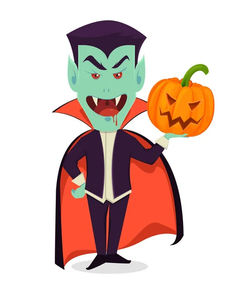 Invitation d'Halloween ou carte de voeux. drôle vampire tenant pum — Image vectorielle