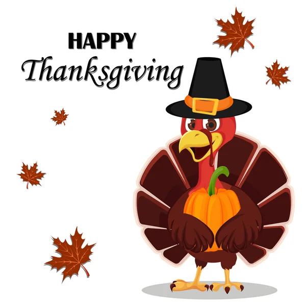 巡礼者を身に着けているトルコ鳥と感謝祭グリーティング カード — ストックベクタ