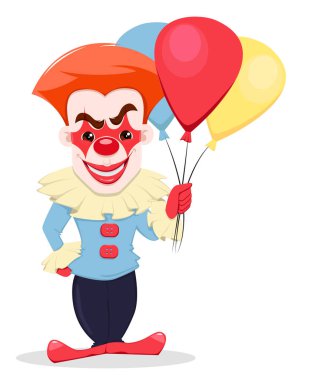 Cadılar Bayramı davetiyesi veya tebrik kartı. Gülümseyen şeytani palyaço ile bir