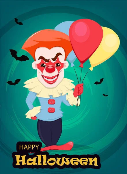 Invitation d'Halloween ou carte de voeux. Sourire clown maléfique avec un — Image vectorielle