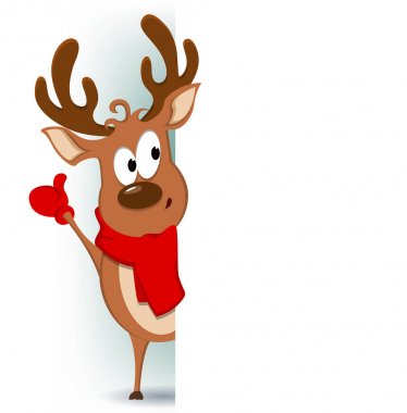 Komik Ren geyiği ayakta behin ile neşeli Noel tebrik kartı