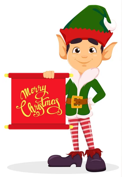 Elf trzyma Zwój z pozdrowieniami. — Wektor stockowy