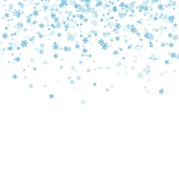 Caída de copos de nieve azules sobre fondo blanco — Vector de stock