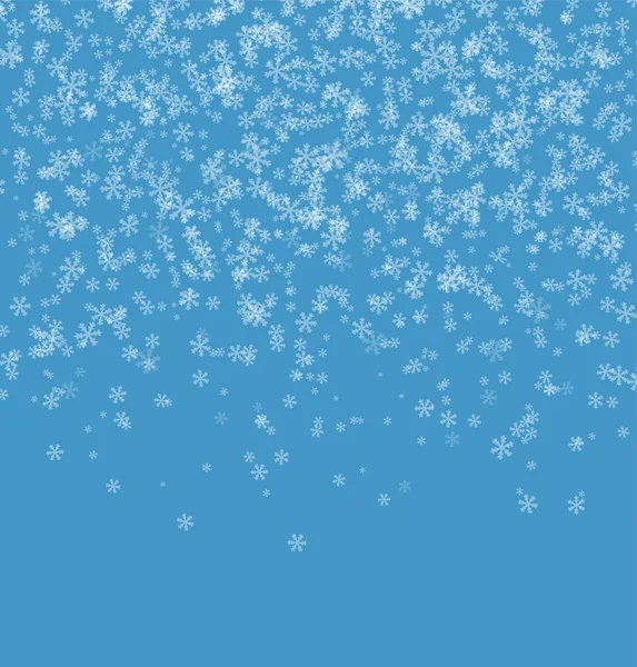 Caída de copos de nieve blancos sobre fondo azul — Vector de stock