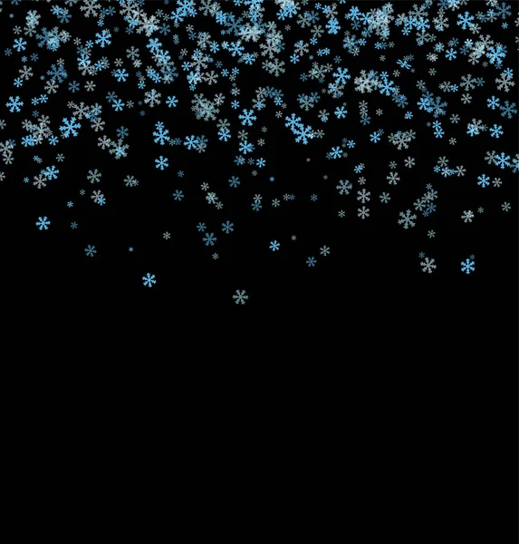Caída de copos de nieve azules sobre fondo negro — Vector de stock