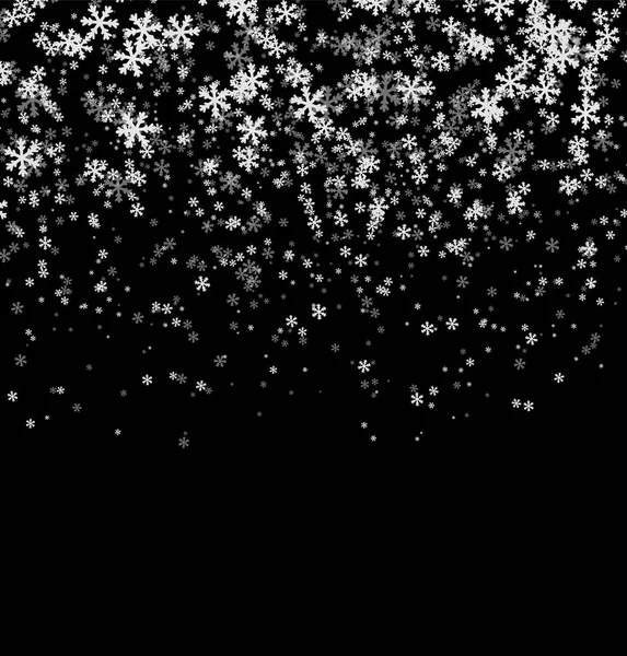 Chute de flocons de neige sur fond noir — Image vectorielle