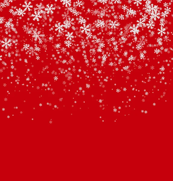 Queda de flocos de neve brancos no fundo vermelho — Vetor de Stock