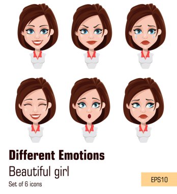 Farklı duygular ile genç çekici kız