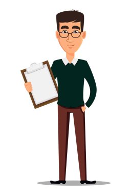 Akıllı rahat kıyafetler holdi içinde genç yakışıklı gülümseyen iş adamı