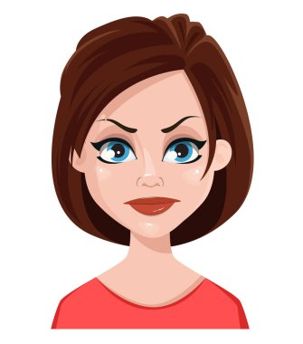 Bir kadın - memnun, kızgın yüz ifadesi. 