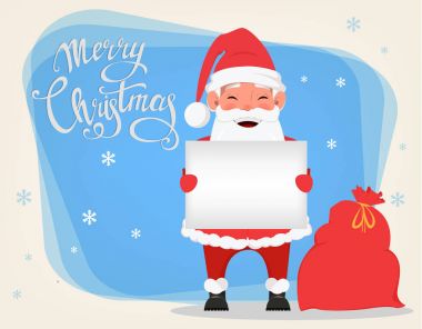 Boş afişini tutarak ve çanta hediye ile yakın duran Santa