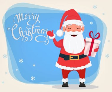 Merry Christmas ve gülümseyen bir mutlu yeni yıl tebrik kartı 