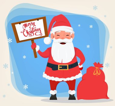 Merry Christmas ve gülümseyen bir mutlu yeni yıl tebrik kartı 