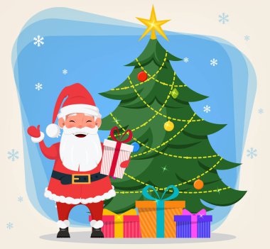 Merry Christmas ve gülümseyen bir mutlu yeni yıl tebrik kartı 