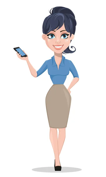 Επιχειρήσεων γυναίκα εκμετάλλευση σύγχρονων smartphone — Διανυσματικό Αρχείο