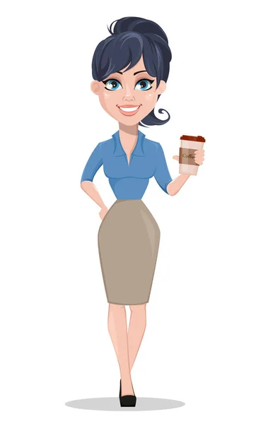 コーヒーのカップを保持しているビジネス女性 — ストックベクタ