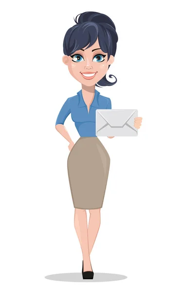 Femme d'affaires tenant enveloppe blanche — Image vectorielle
