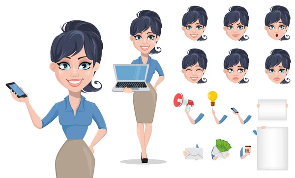 Mujer de negocios de dibujos animados creación de personajes conjunto — Archivo Imágenes Vectoriales