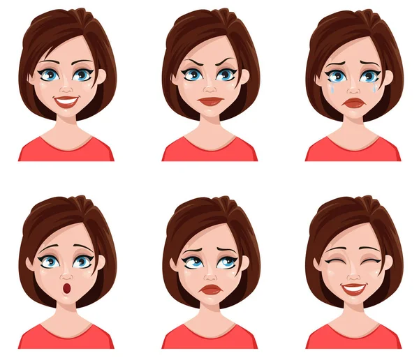 Expressions faciales d'une femme mignonne . — Image vectorielle